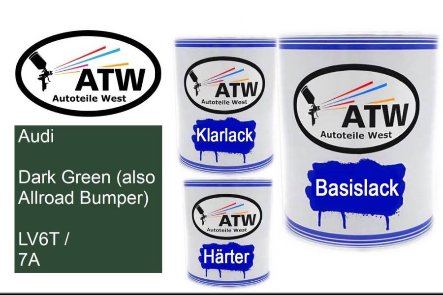 Audi, Dark Green (also Allroad Bumper), LV6T / 7A: 1L Lackdose + 1L Klarlack + 500ml Härter - Set, von ATW Autoteile West.